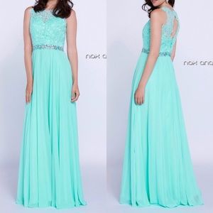 Long Sleeveless Lace Appliqued Bodice Embellished